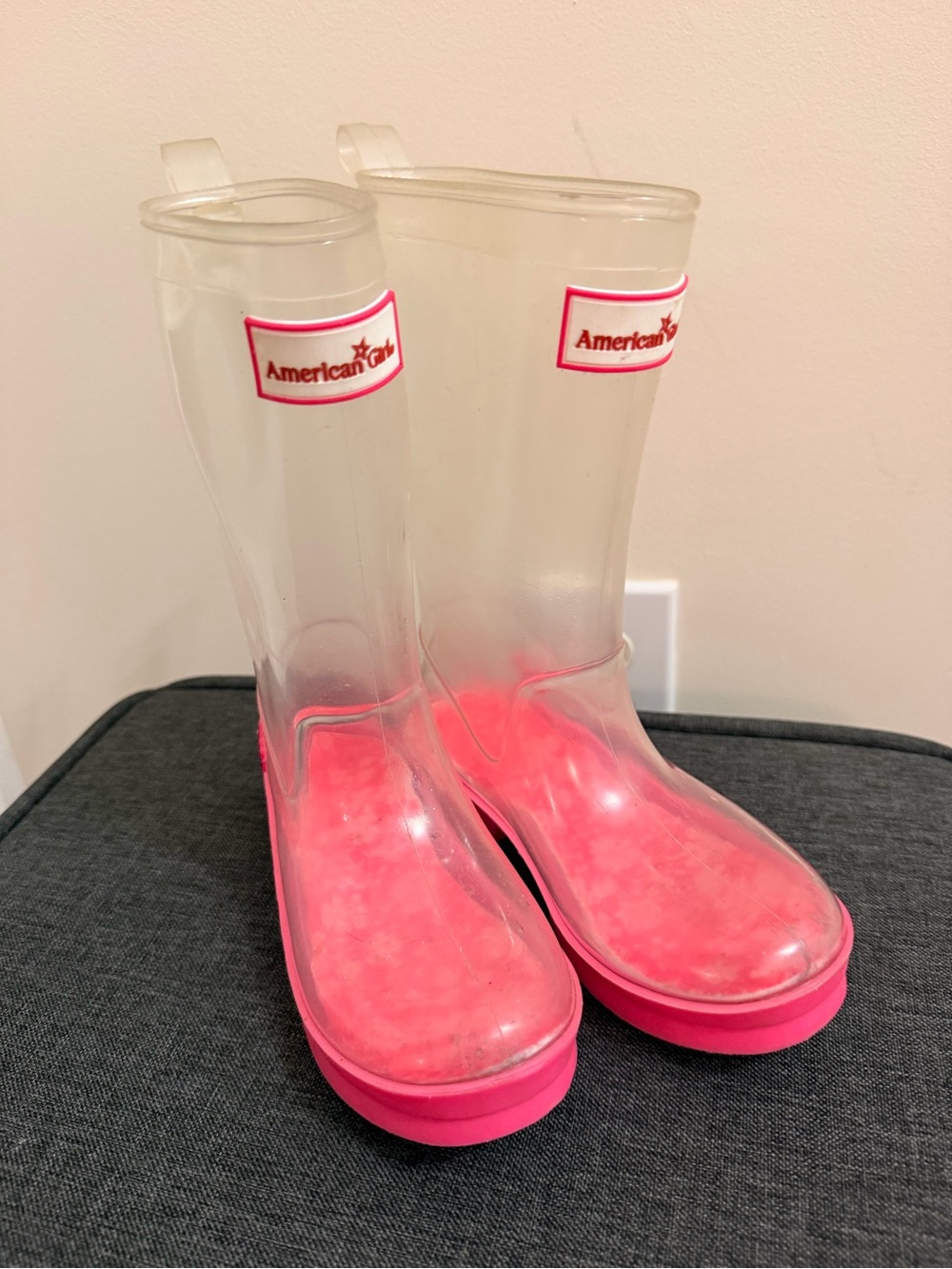American Girl Clear Rain Boots with Bright Pink Soles